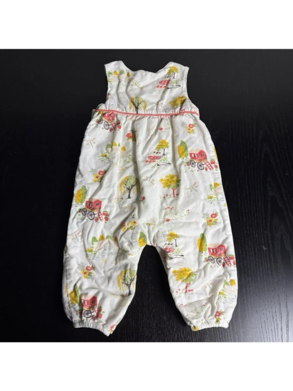 BABY BODEN Girls 6-12M One-Piece Corduroy Overall Romper Graphic Print